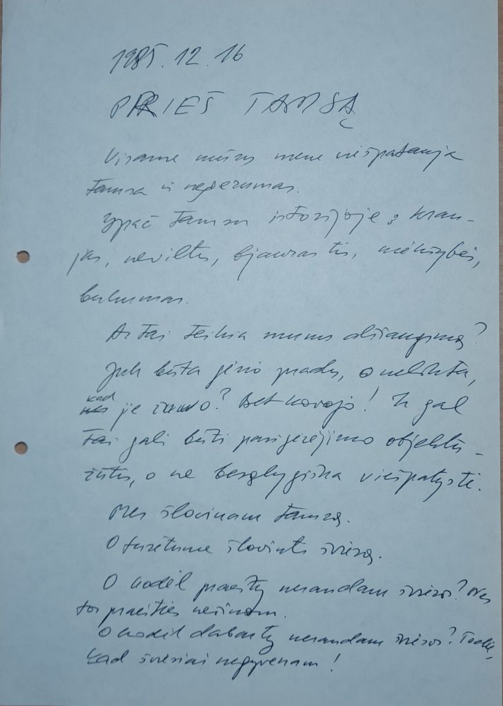 Kūrybinės veiklos dokumentų bylų apyrašas NR. 2